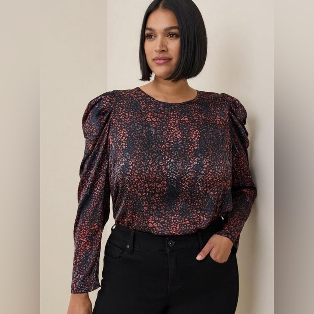 Leopard Print Satin Puff Long Sleeve